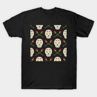 Sugar Skulls and Red Roses Pattern T-Shirt